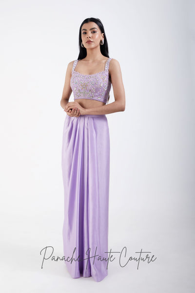 Lavender Color Dhoti with Hand-embroidered Crop Top – Panache Haute Couture