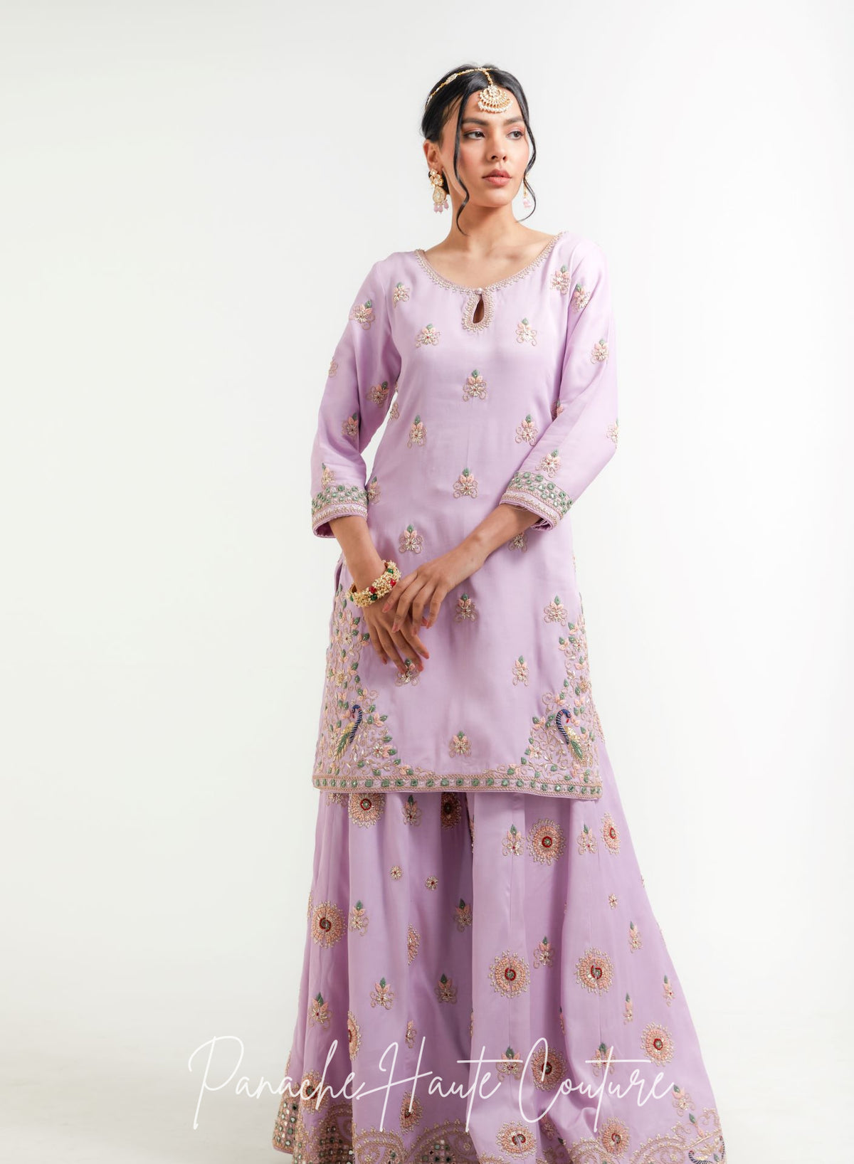 Daneen Lavender Sharara Set with Dark Purple Hand-Embroidered Dupatta