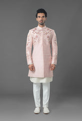 Light Pink Color Raw Silk Sherwani