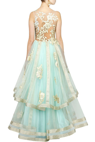 Light Blue color flared embroidered gown