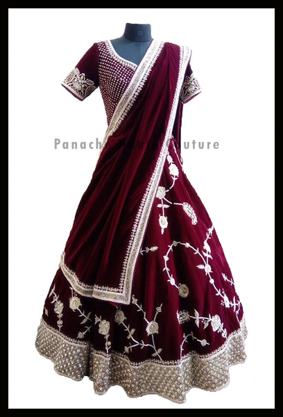 Maroon Burgundy Small Paisley Bridal Lehenga