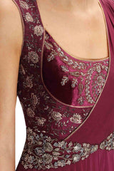 Maroon embroidered drape indo-western gown