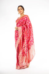 Mesmerizing Pink Color Handloom Jangla Katan Silk Saree with Minakari Weaving from Panache Haute Couture