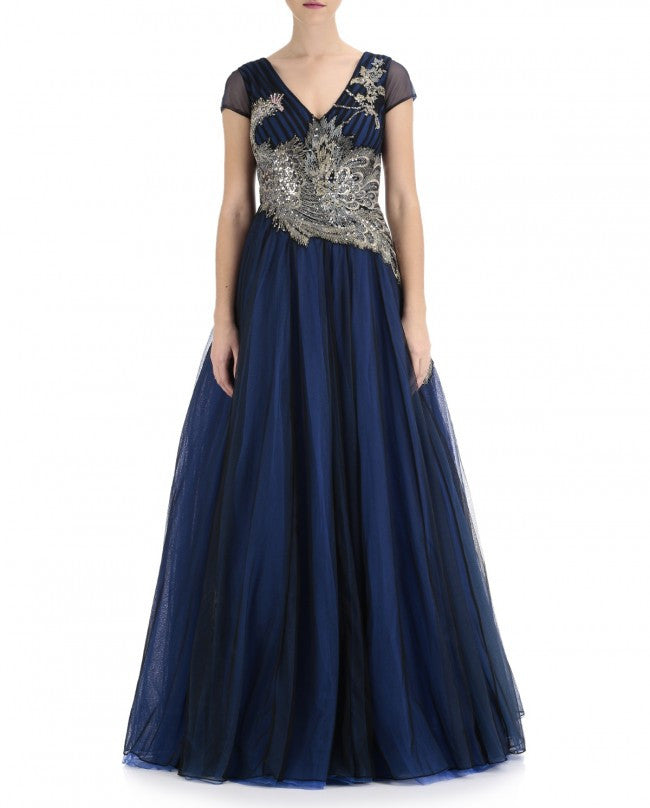 Midnight Blue Color Indo Western Gown