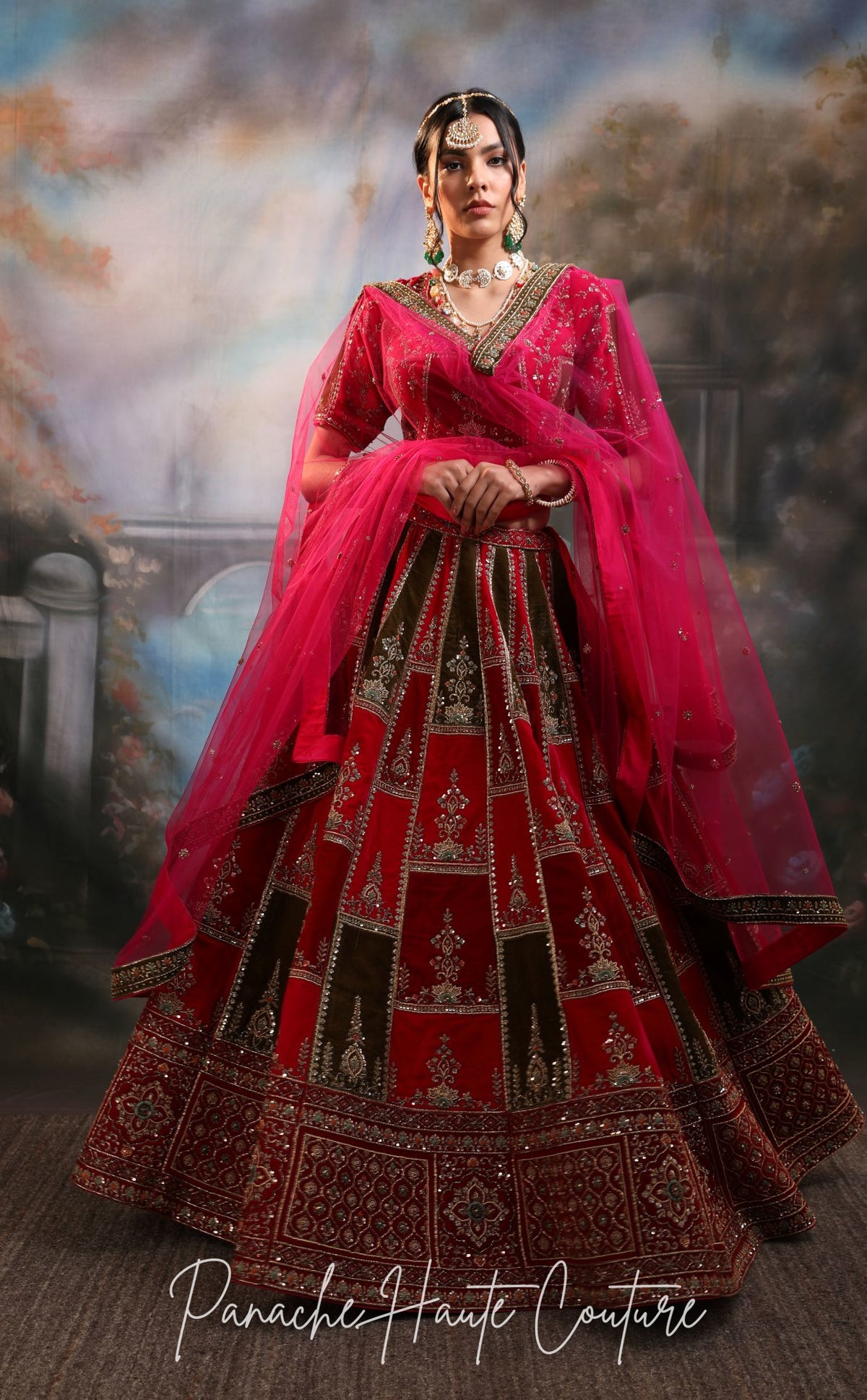 Multicolour Velvet Sangeet Lehenga – Couture Bridal Statement