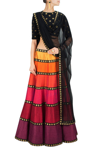 Buy Embroidered Black and Red Lycra Lehenga Choli : 170444 -