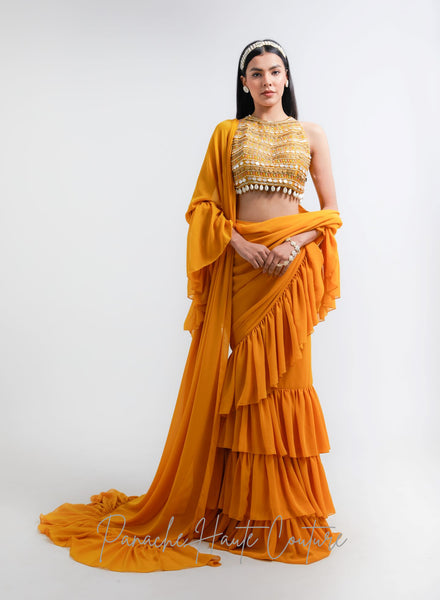 Mustard Yellow Color Ruffled Saree Panache Haute Couture   MustardYellowColourRuffleSaree 1 Grande 