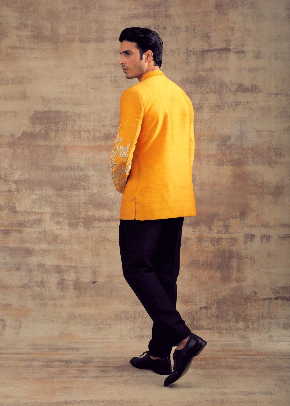 Mustard Yellow Jodhpuri Jacket With Embroidered Sleeves