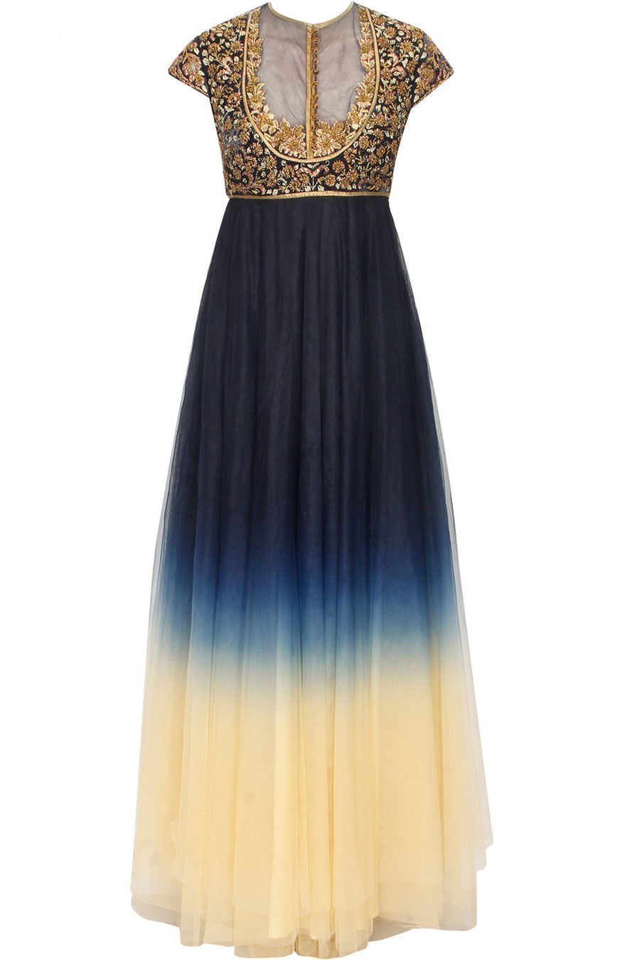 Navy Blue and Ivory shaded anarkali suit