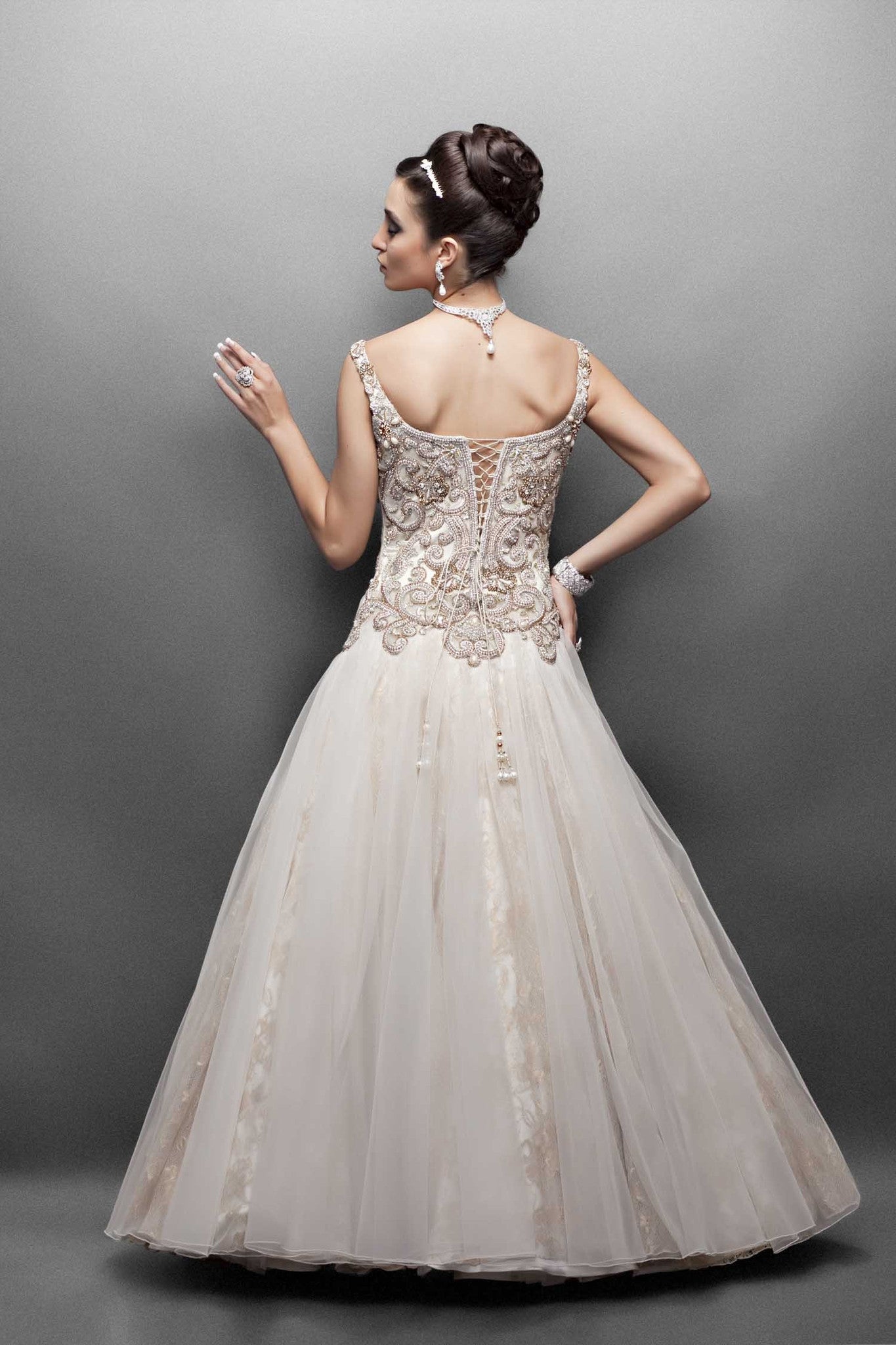 Offwhite color Indo western bridal gown