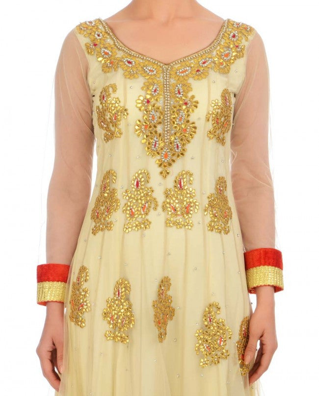 Offwhite long anarkali suit with Gotta work