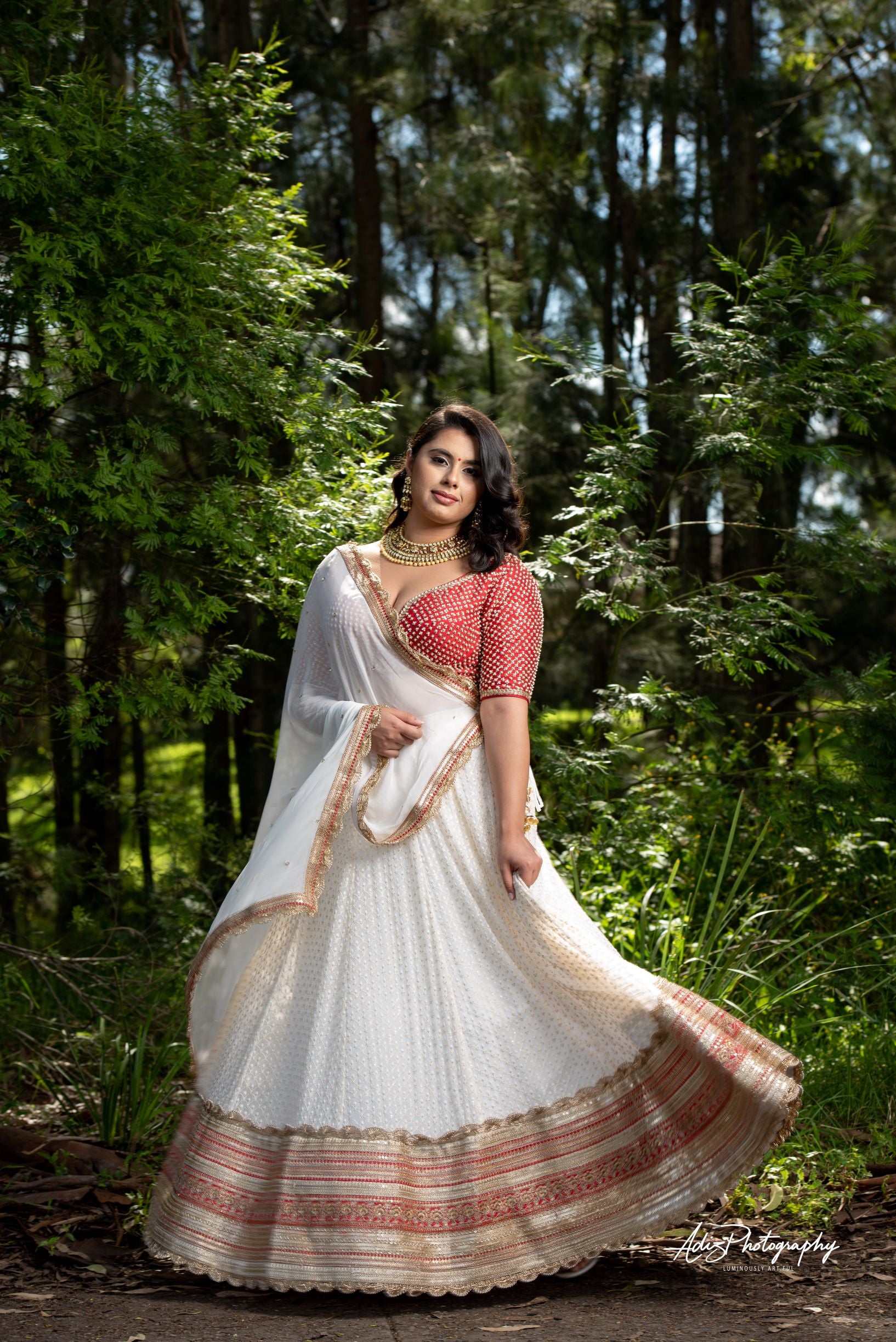Offwhite and Red Lehenga Set from Gamila Collection