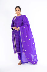 Opulent Pigment Violet Ikkat Raw Silk Handloom Salwar Kameez