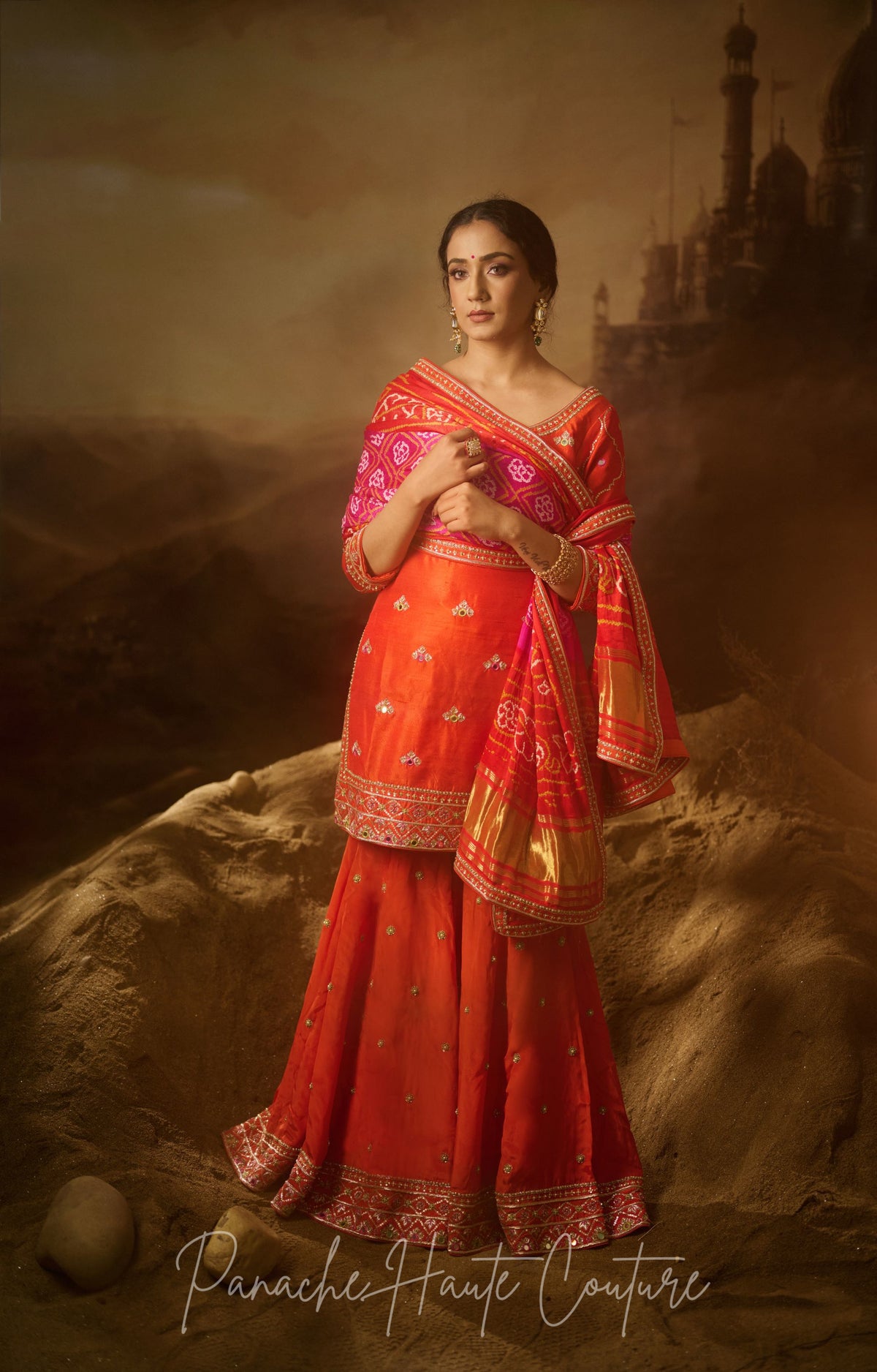 Orange color wedding gharara set 
