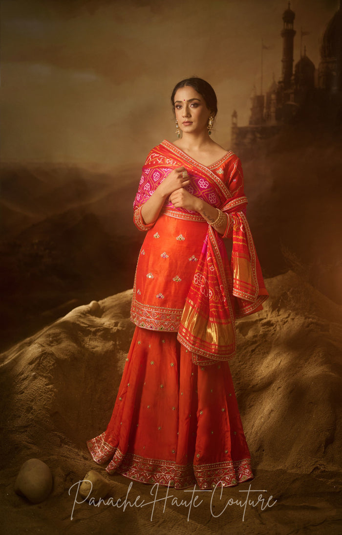 Orange color wedding gharara set 