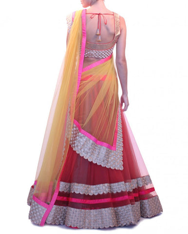 Red and yellow color party wear lehenga