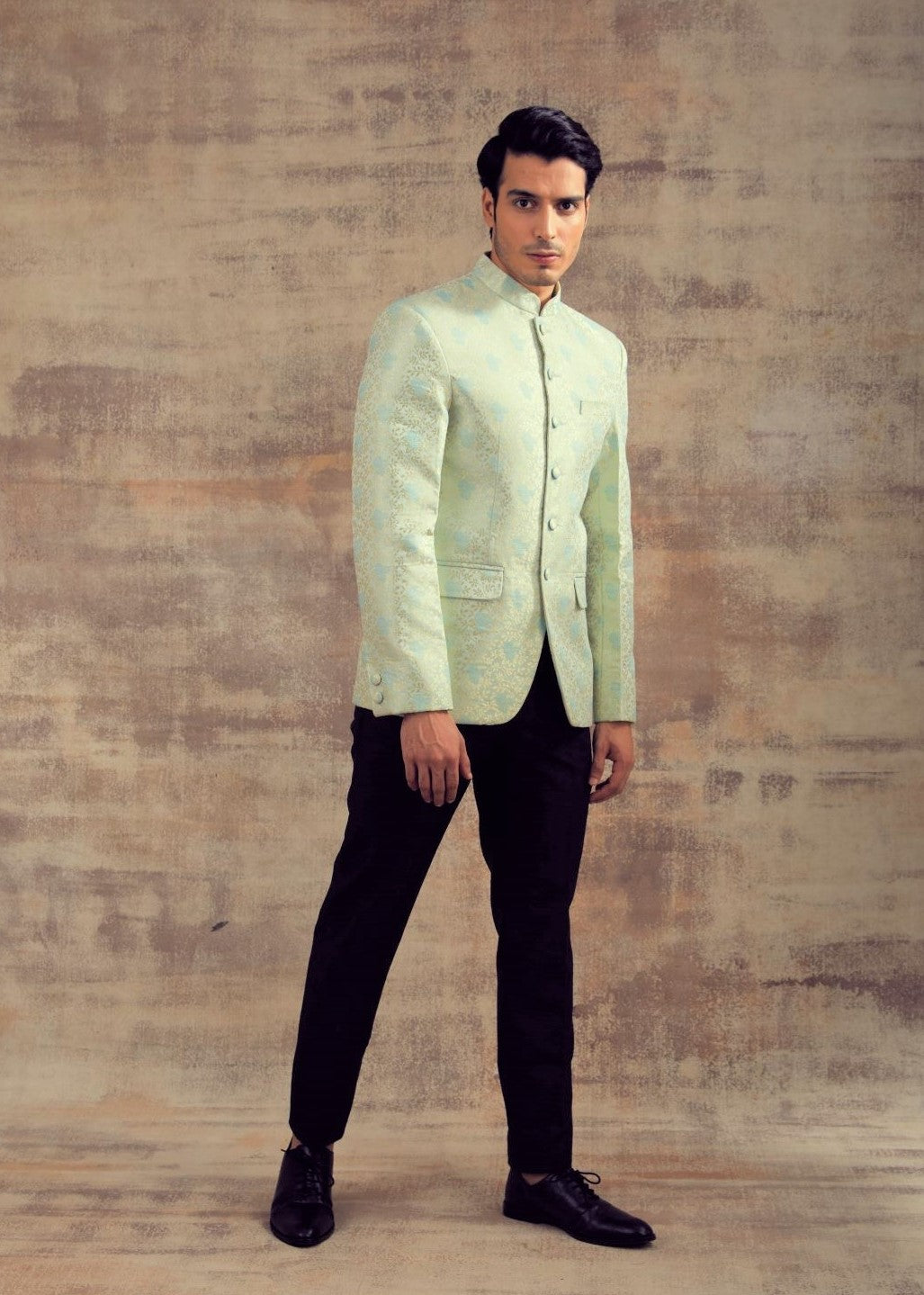 Pastel Blue Color Banarasi Silk Jodhpuri Jacket