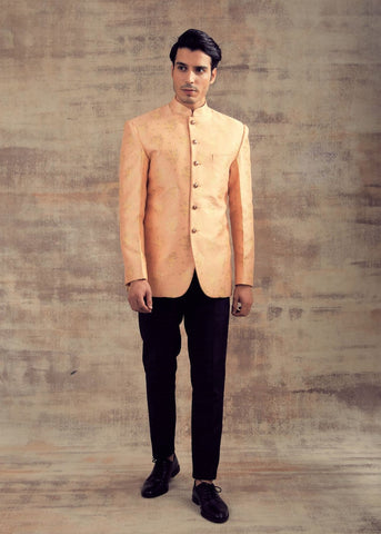 Peach Color Banarasi Silk Jodhpuri Jacket