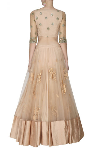 Peach lehenga with gold embroidery blouse