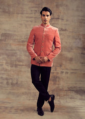 Pink Color Micro Velvet Jodhpuri Jacket