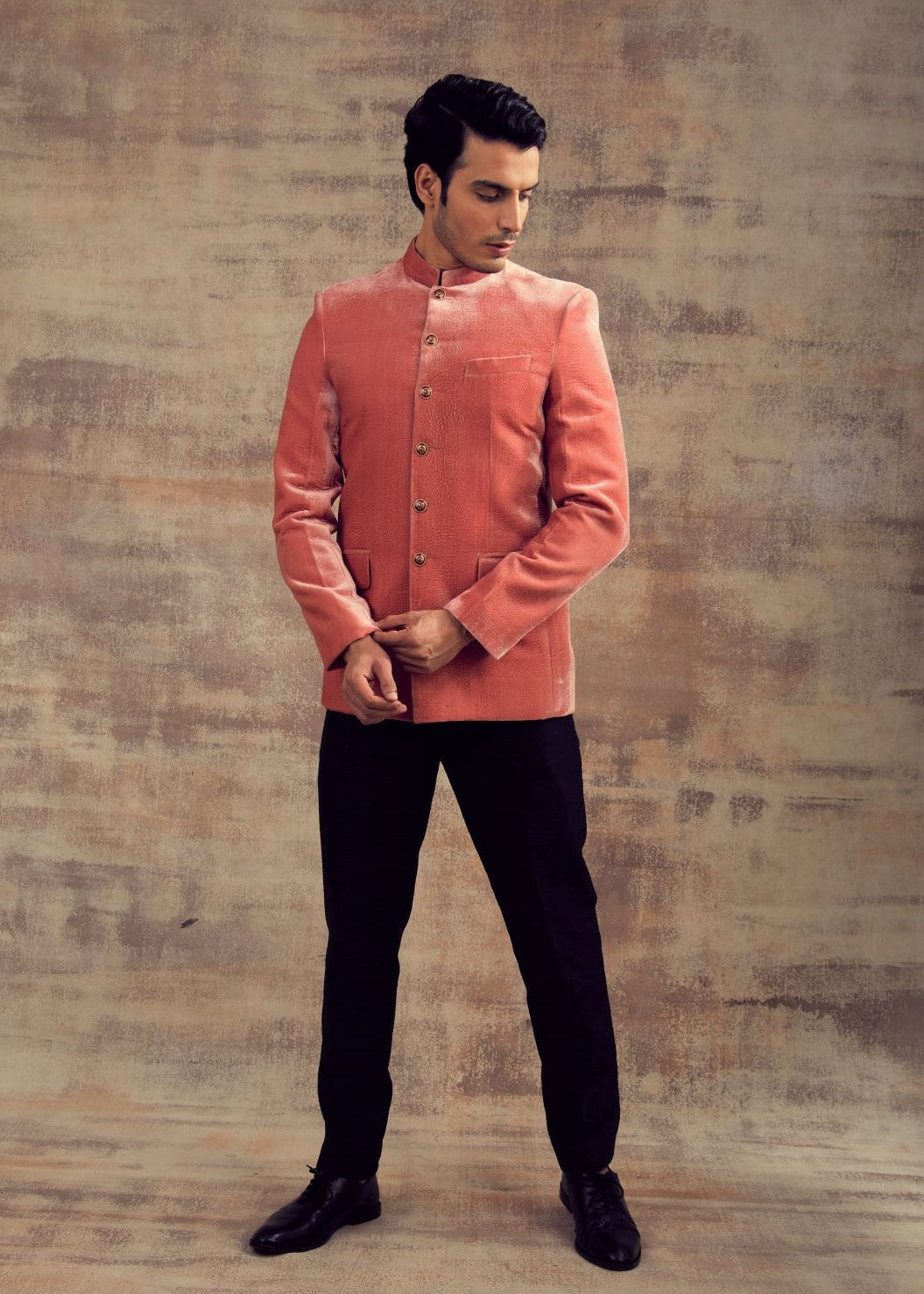 Pink Color Micro Velvet Jodhpuri Jacket