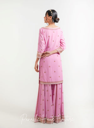 Farisha Pink Lavender Wedding Sharara Set with Pearl Embroidery