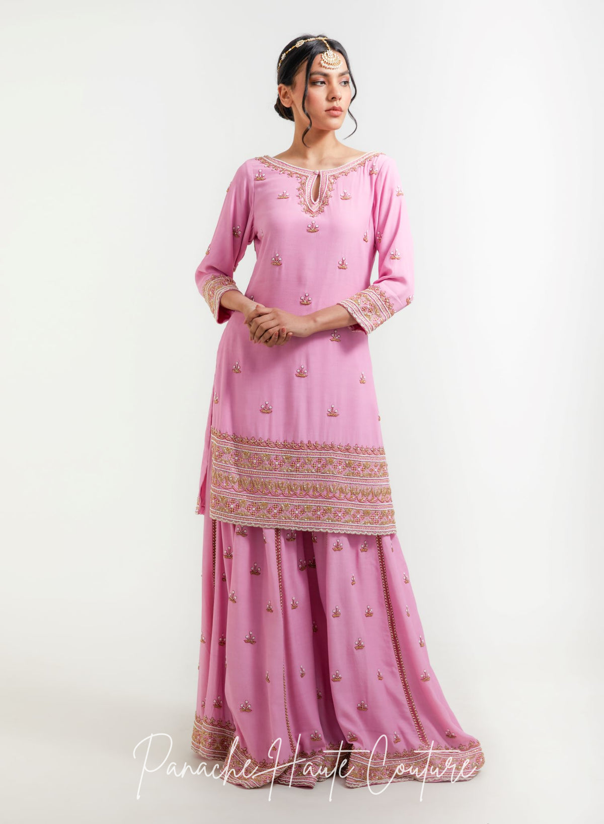 Farisha Pink Lavender Wedding Sharara Set with Pearl Embroidery