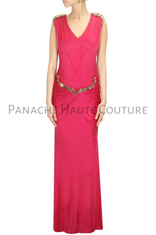 Pink Color Designer Saree Gown in Velvet