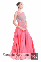 Pink Colour Layered Gown with Zardozi Embroidery