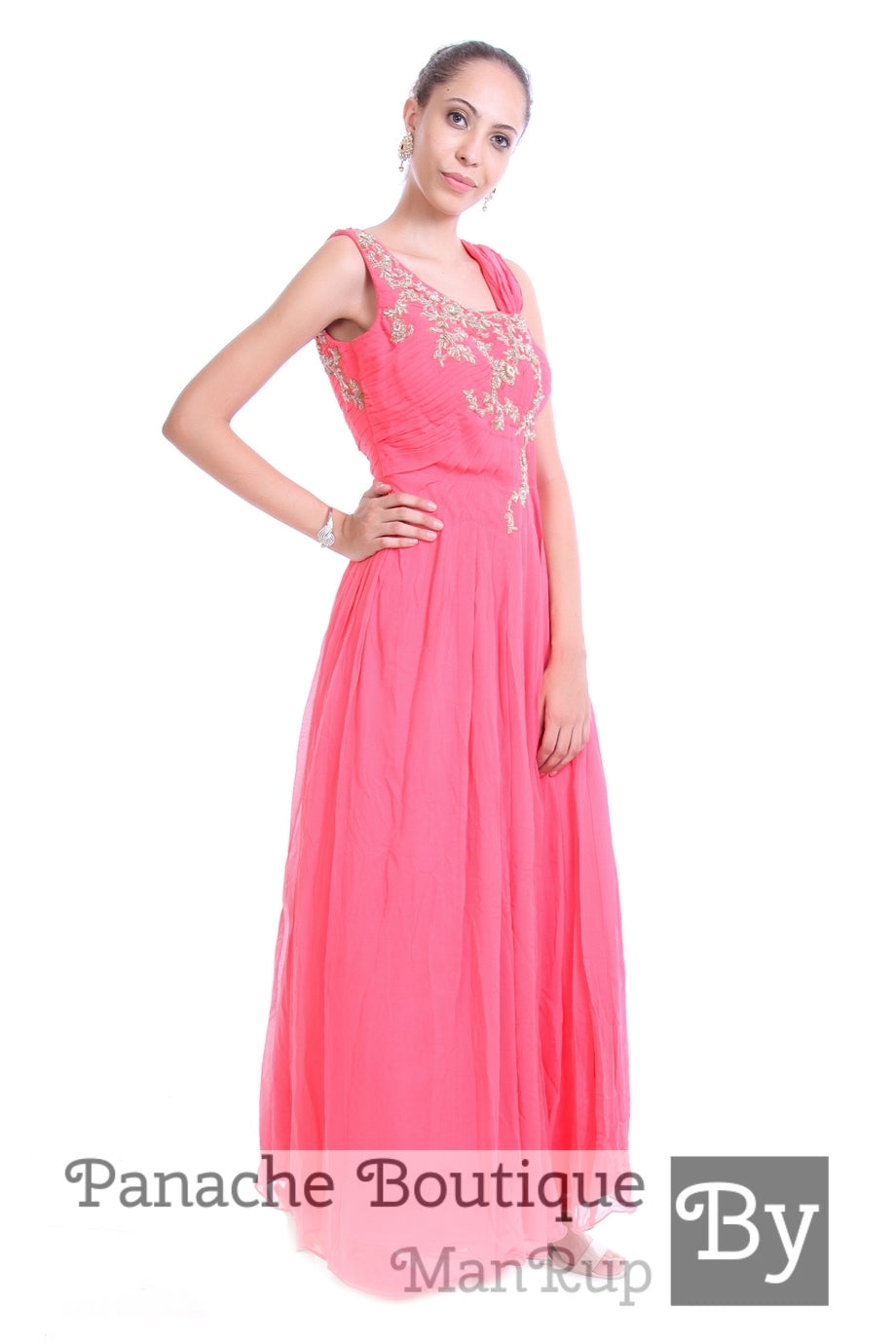 Pink Colour Saree Gown with Zardozi Embroidery