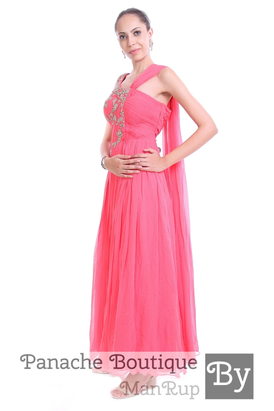 Pink Colour Saree Gown with Zardozi Embroidery