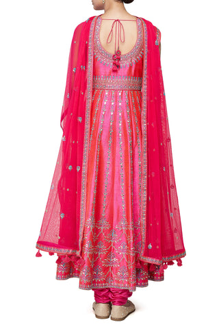 Pink Colour Anarkali in Dupion Silk