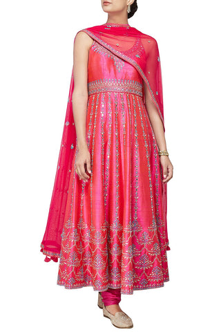 Pink Colour Anarkali in Dupion Silk