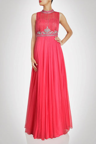 Dark Pink color Maxi Gown