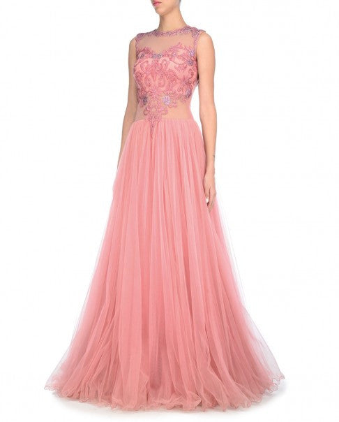 Women's Pink Color Full Sequence Diamond Work Party Wear Gown