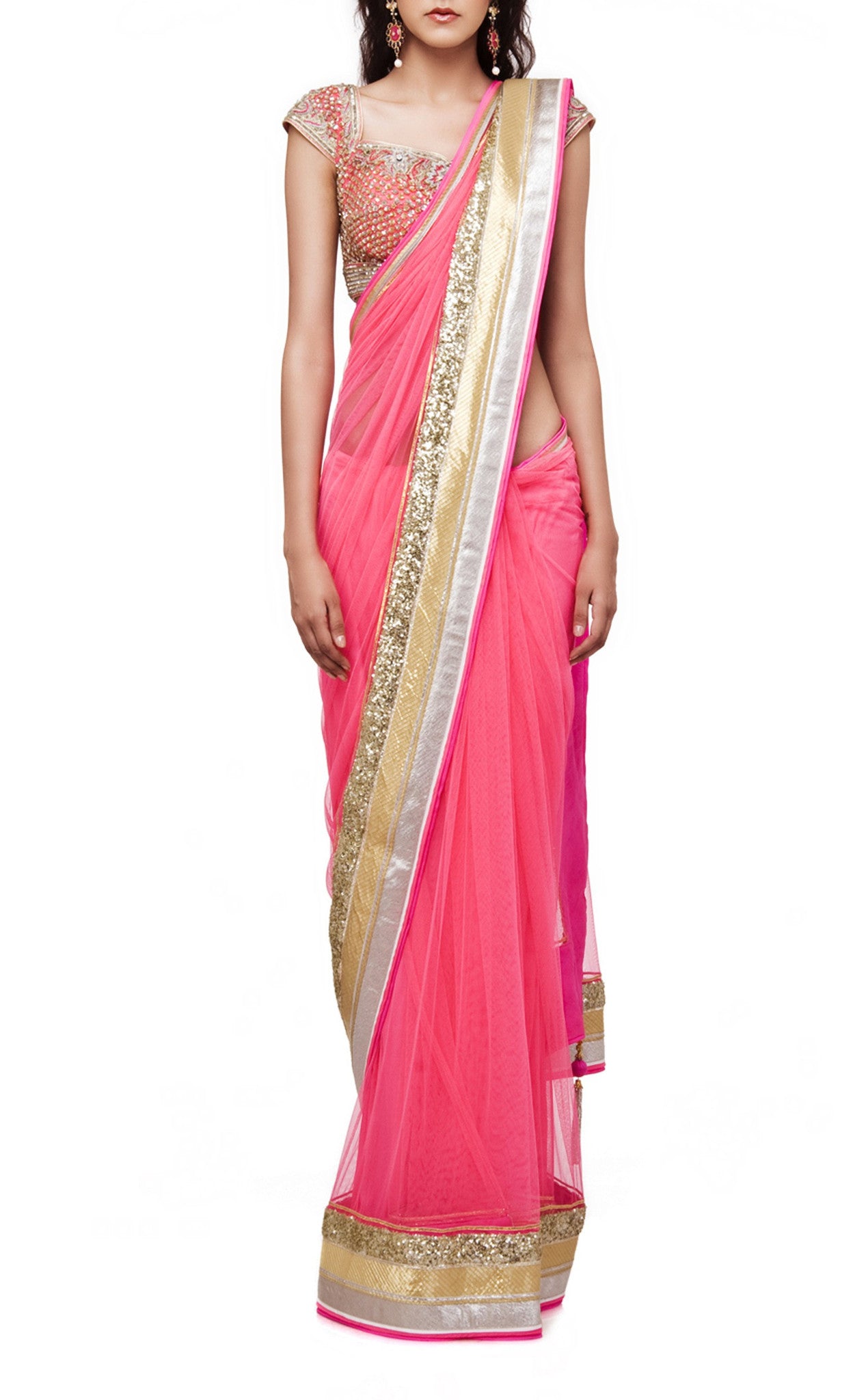 Pink Saree with Embroidered Blouse