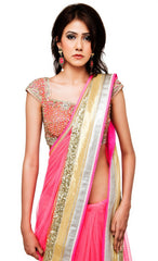 Pink Saree with Embroidered Blouse