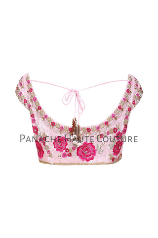 Pink Color Blouse with Sequin and Floral Embroidery