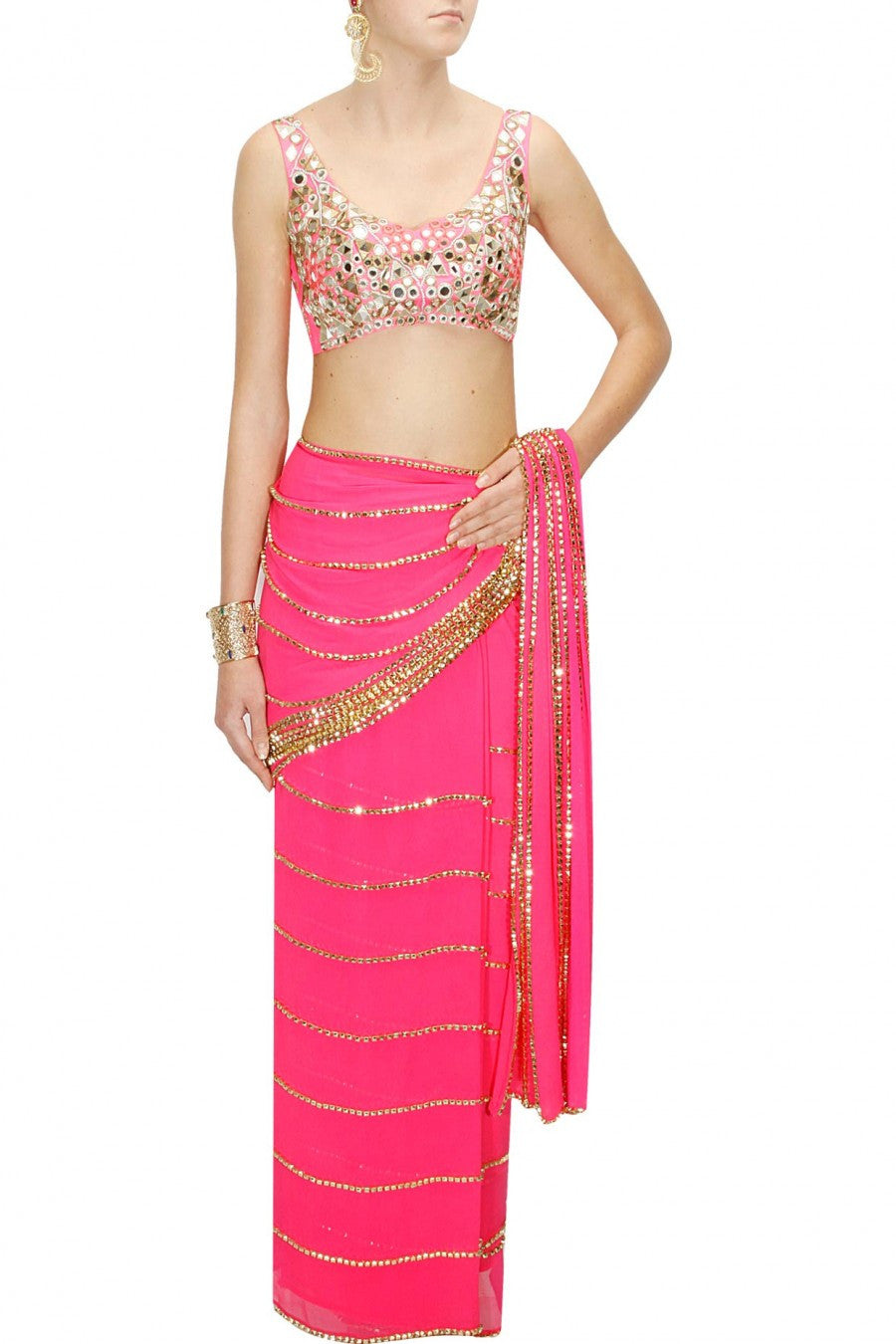 Pink colour sari at Panache Haute Couture