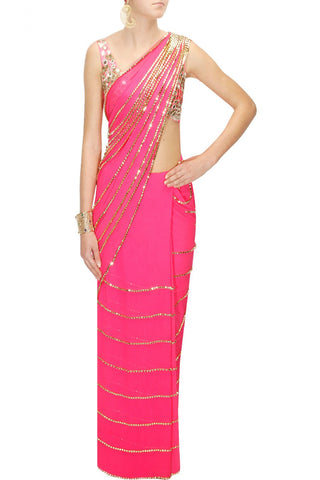 Pink colour sari at Panache Haute Couture