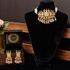 Pink and Sage Green Ahemdabadi Paachi Kundan Choker Necklace Daria