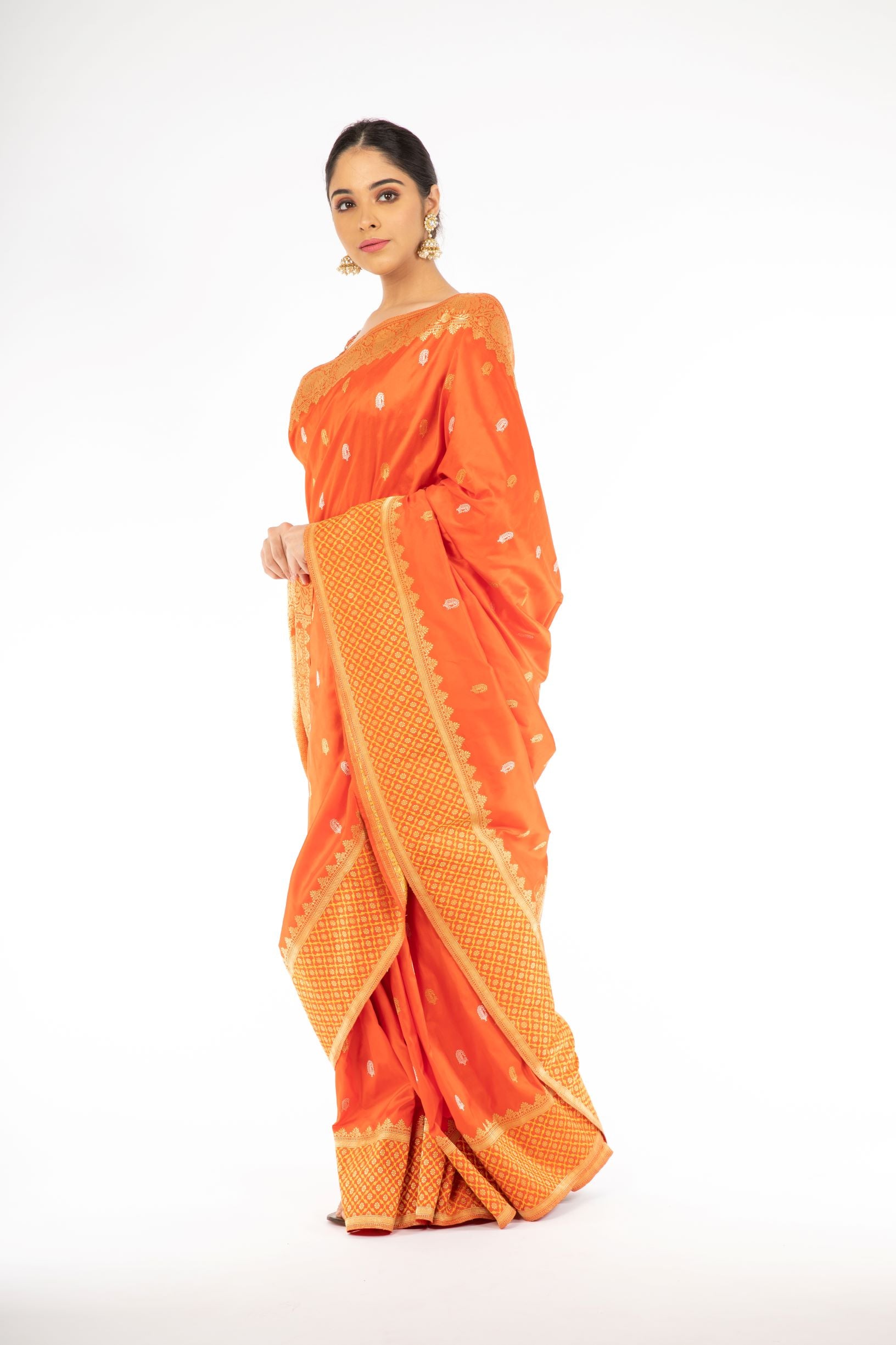 Pleasant Orange Color Banarasi Handloom Saree