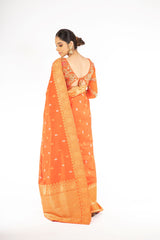 Pleasant Orange Color Banarasi Handloom Saree