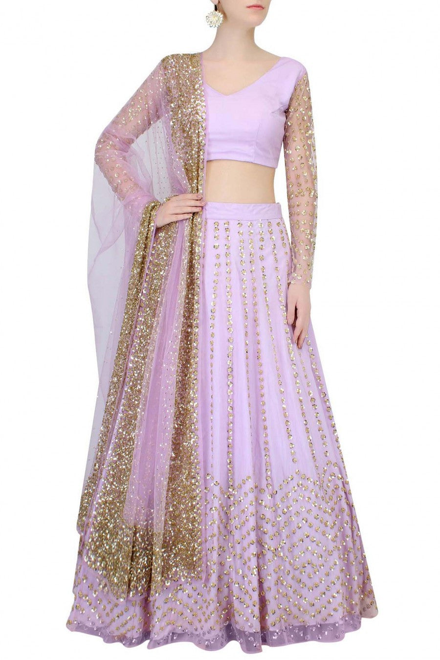 Lavender lehenga with Golden sequin embroidery