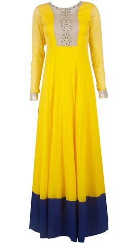 Yellow color Long Anarkali suit
