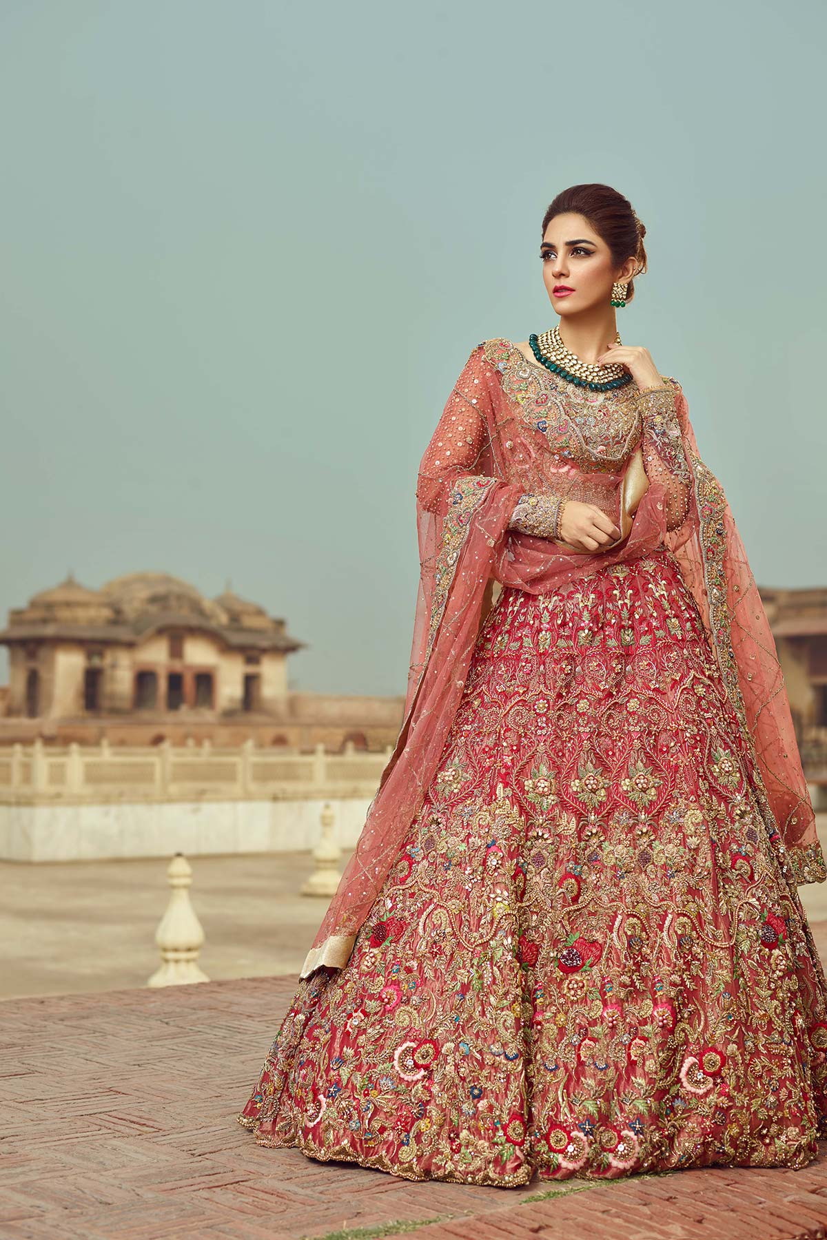 Coral Red Color Wedding Lehenga