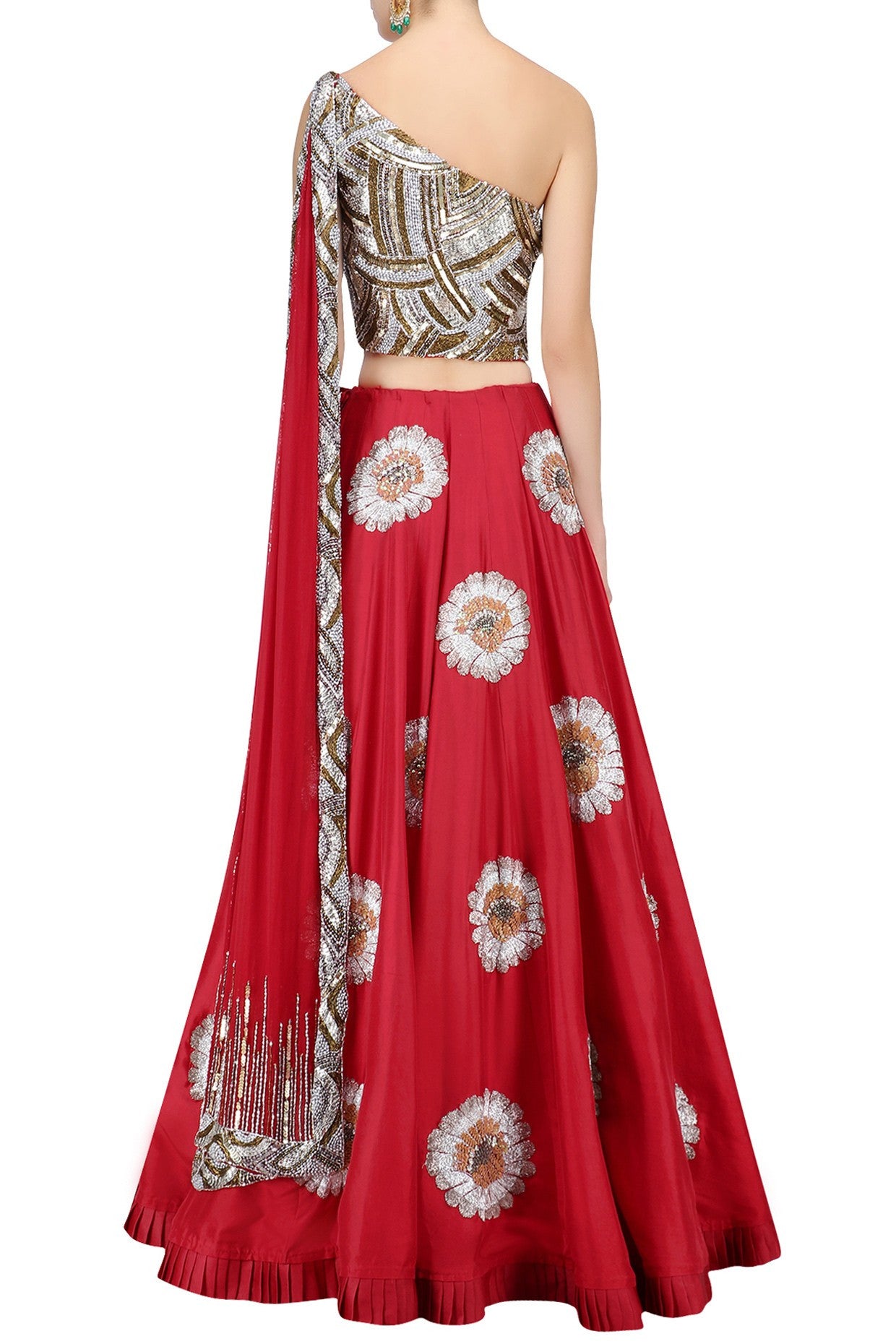 Red Color Lehenga with One Shoulder Blouse
