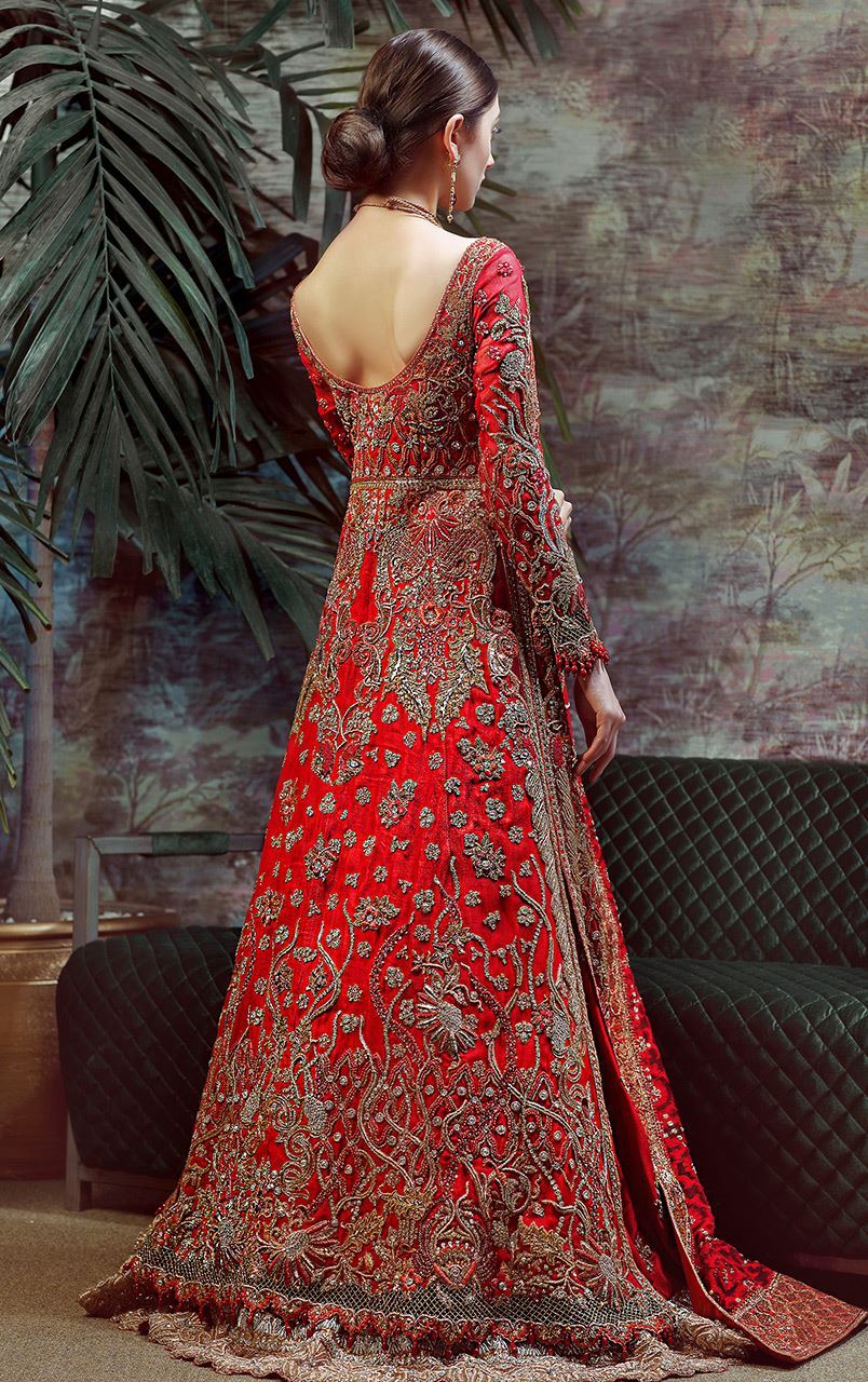 Pakistani Bridal Wedding Dress in Deep Red Color  Nameera by Farooq