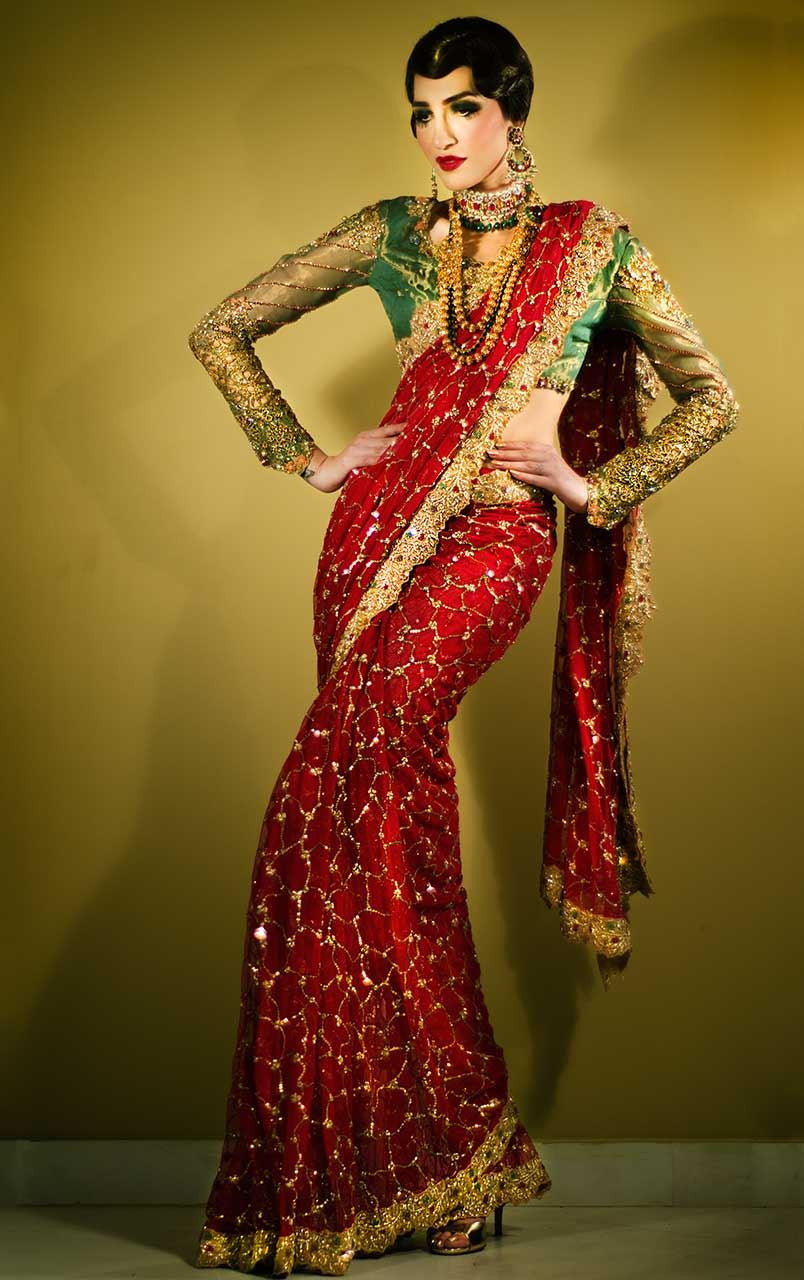 Red and Green Wedding Saree