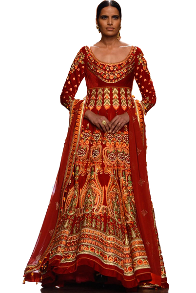 Red color anarkali in velvet